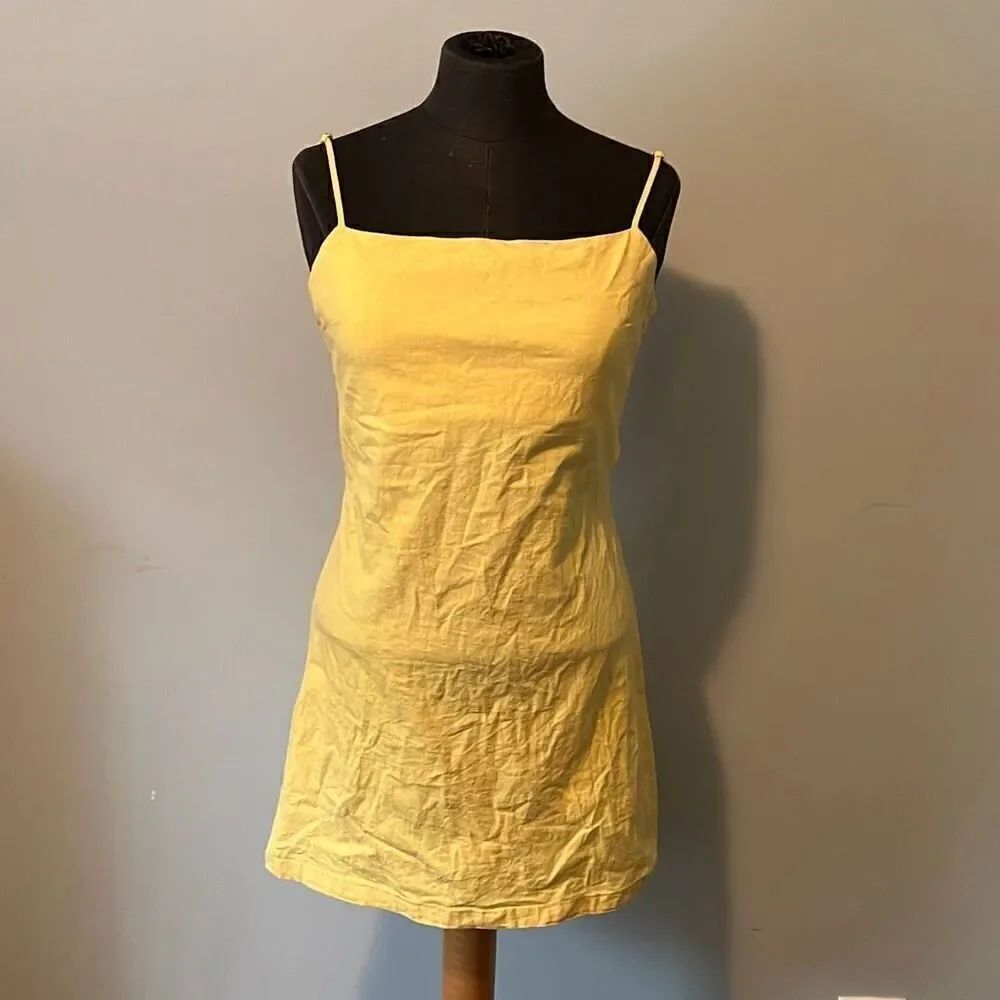 W. Studio Women's Yellow Sleeveless Linen Slip Dress